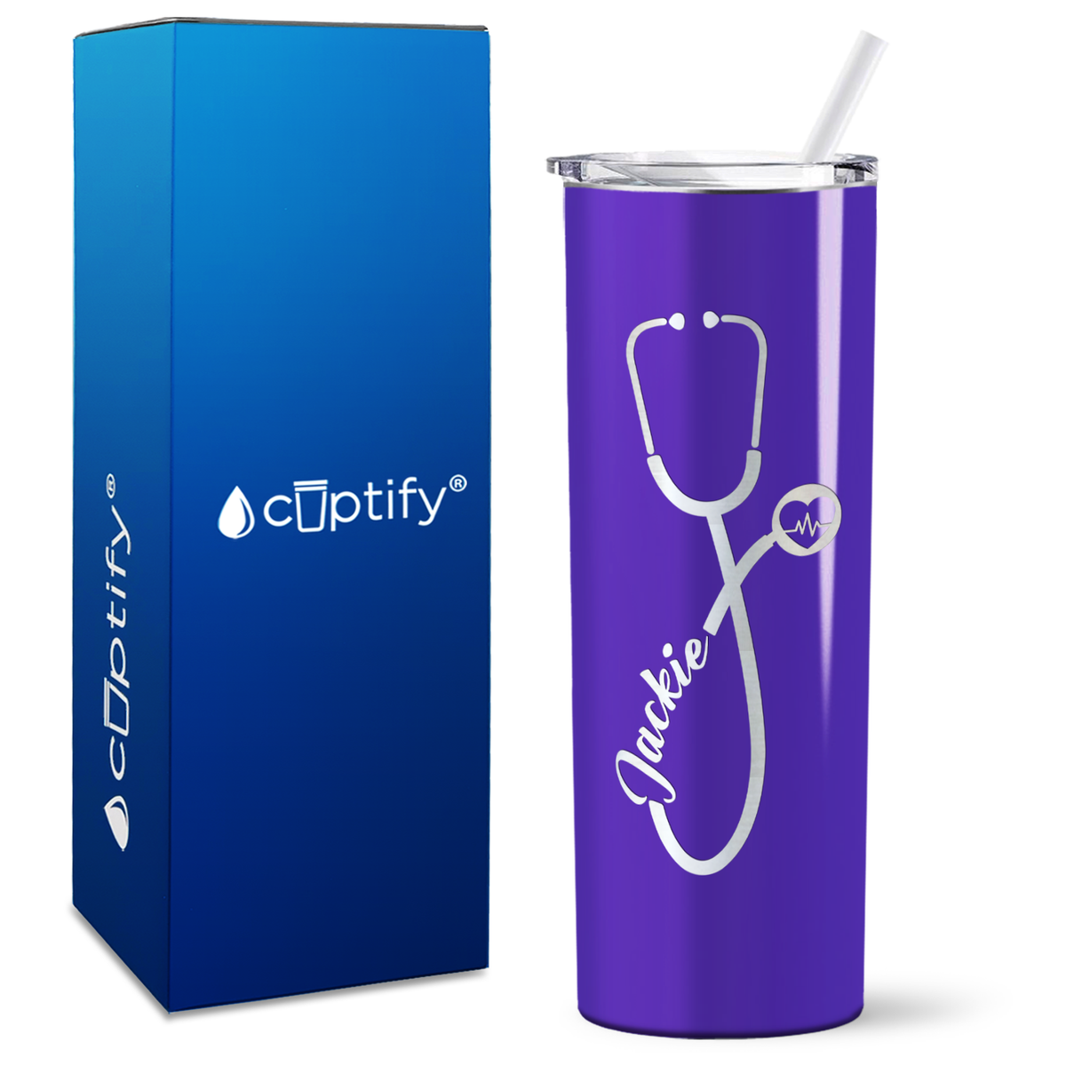 Personalized Stethoscope Heart Beat on 20oz Skinny Tumbler