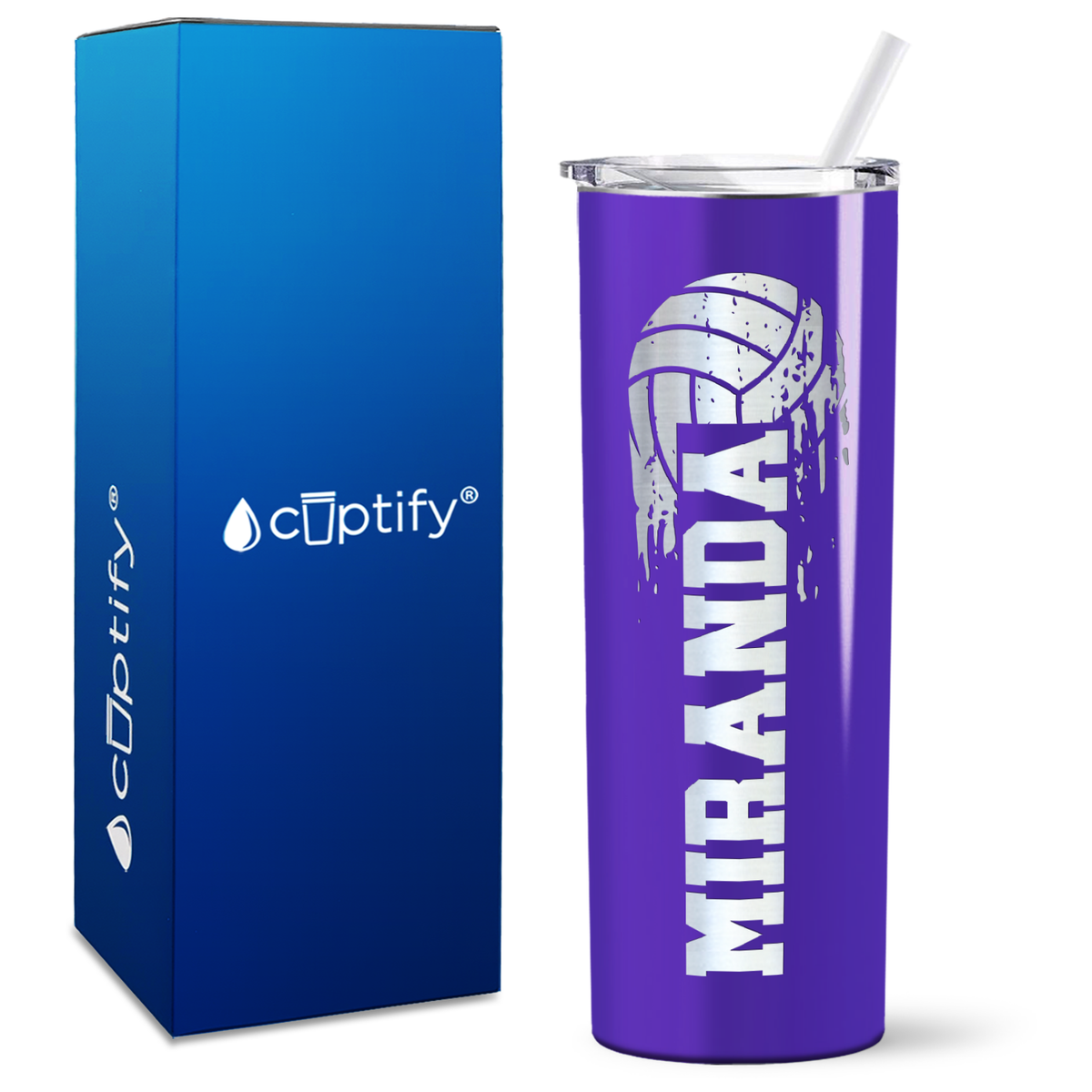 Personalized Flying Volleyball on 20oz Skinny Tumbler