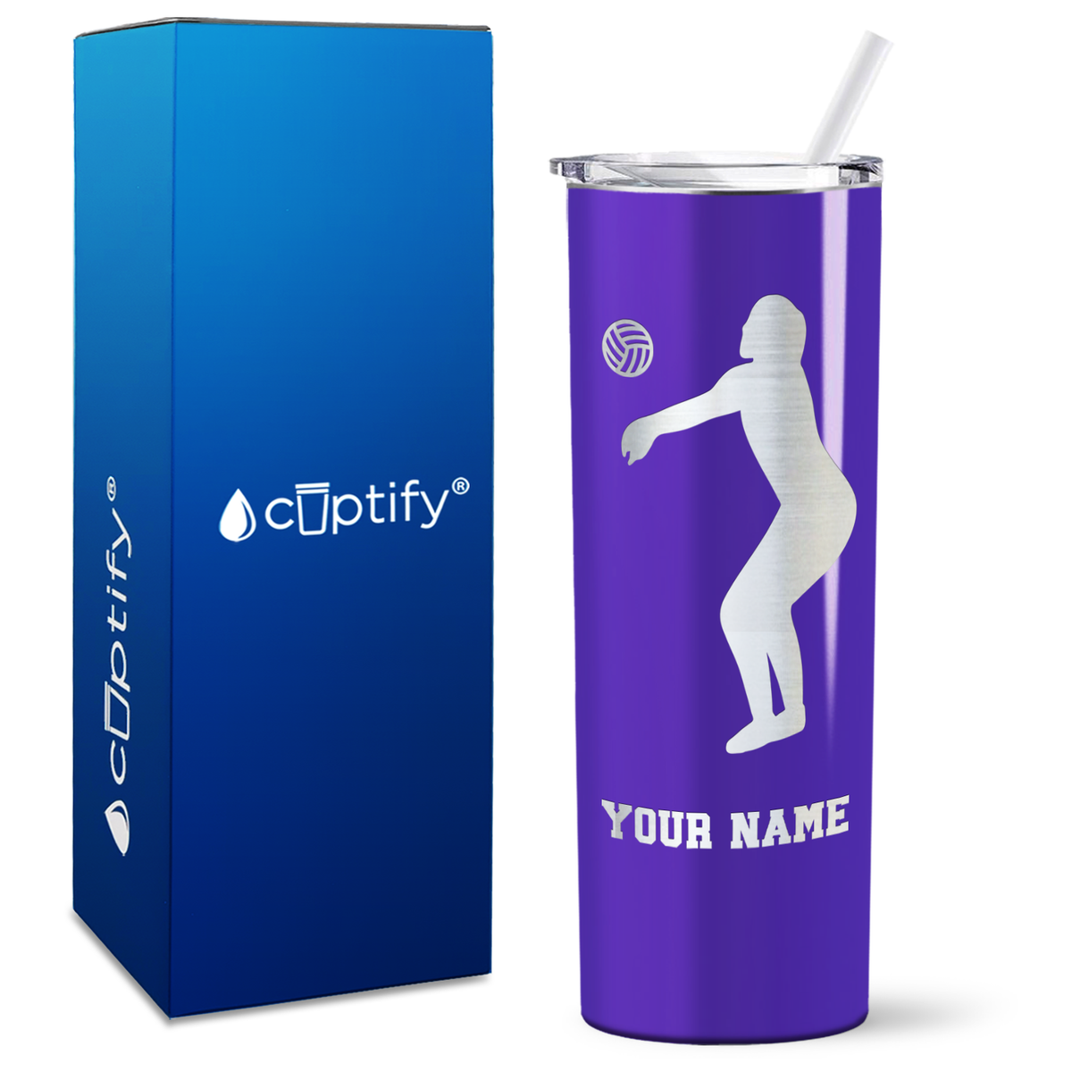Personalized Volleyball Silhouette on 20oz Skinny Tumbler