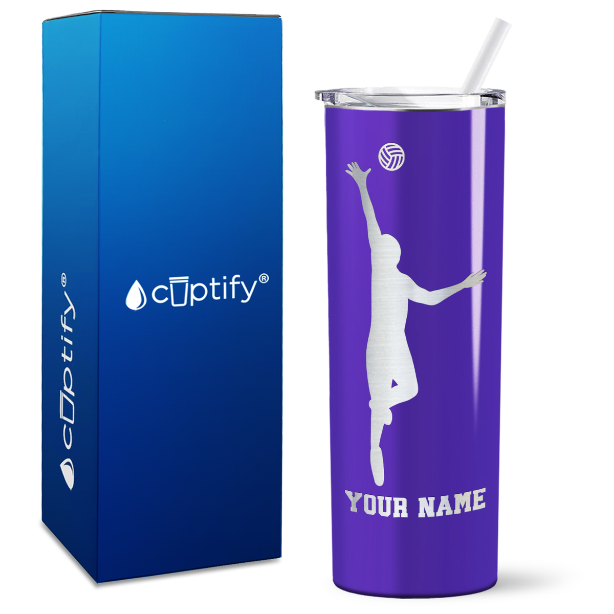 Personalized Volleyball Silhouette Spike on 20oz Skinny Tumbler