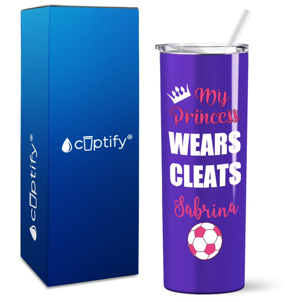 Personalized My Princess Wears Cleats on 20oz Skinny Tumbler
