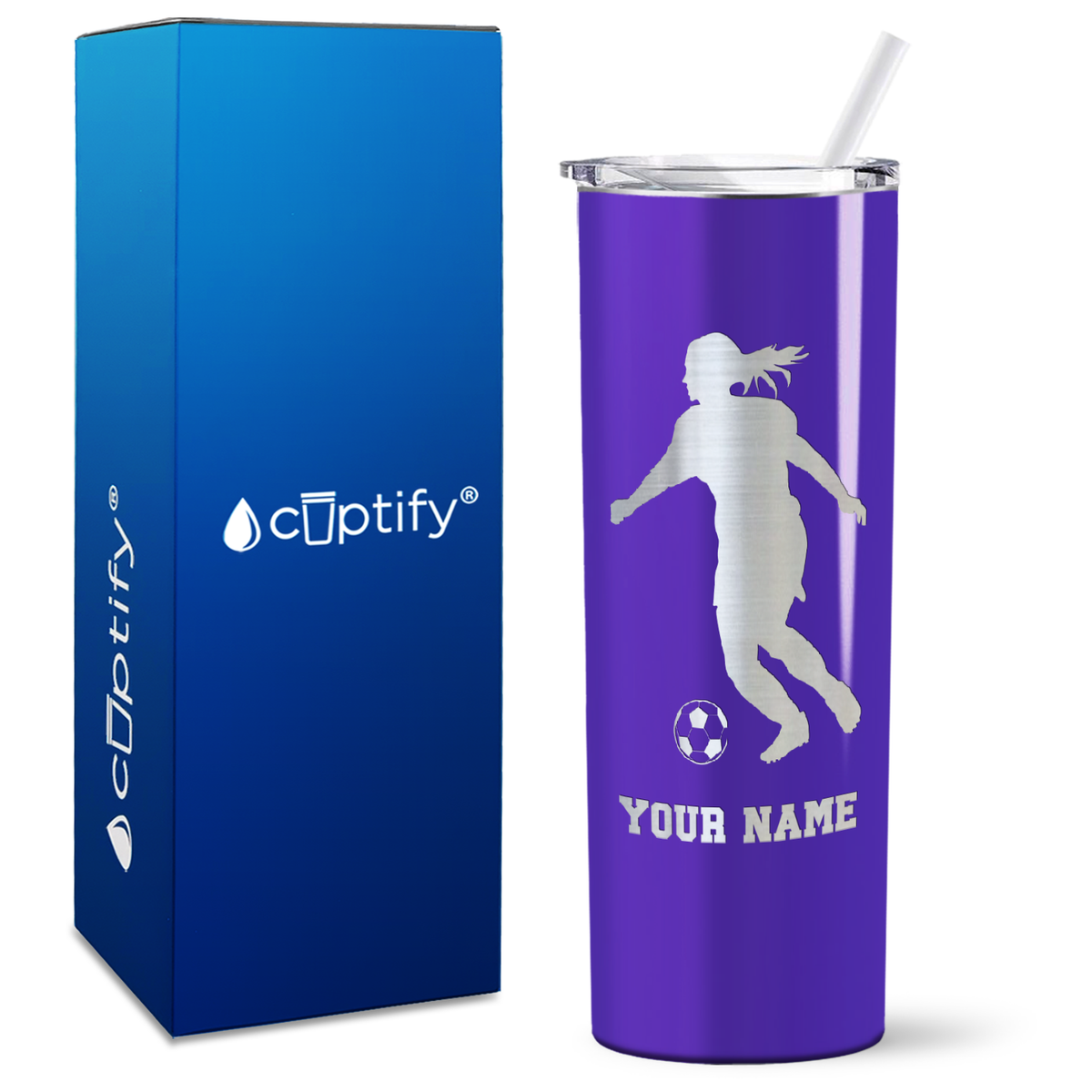 Personalized Soccer Player Female Silhouette on 20oz Skinny Tumbler