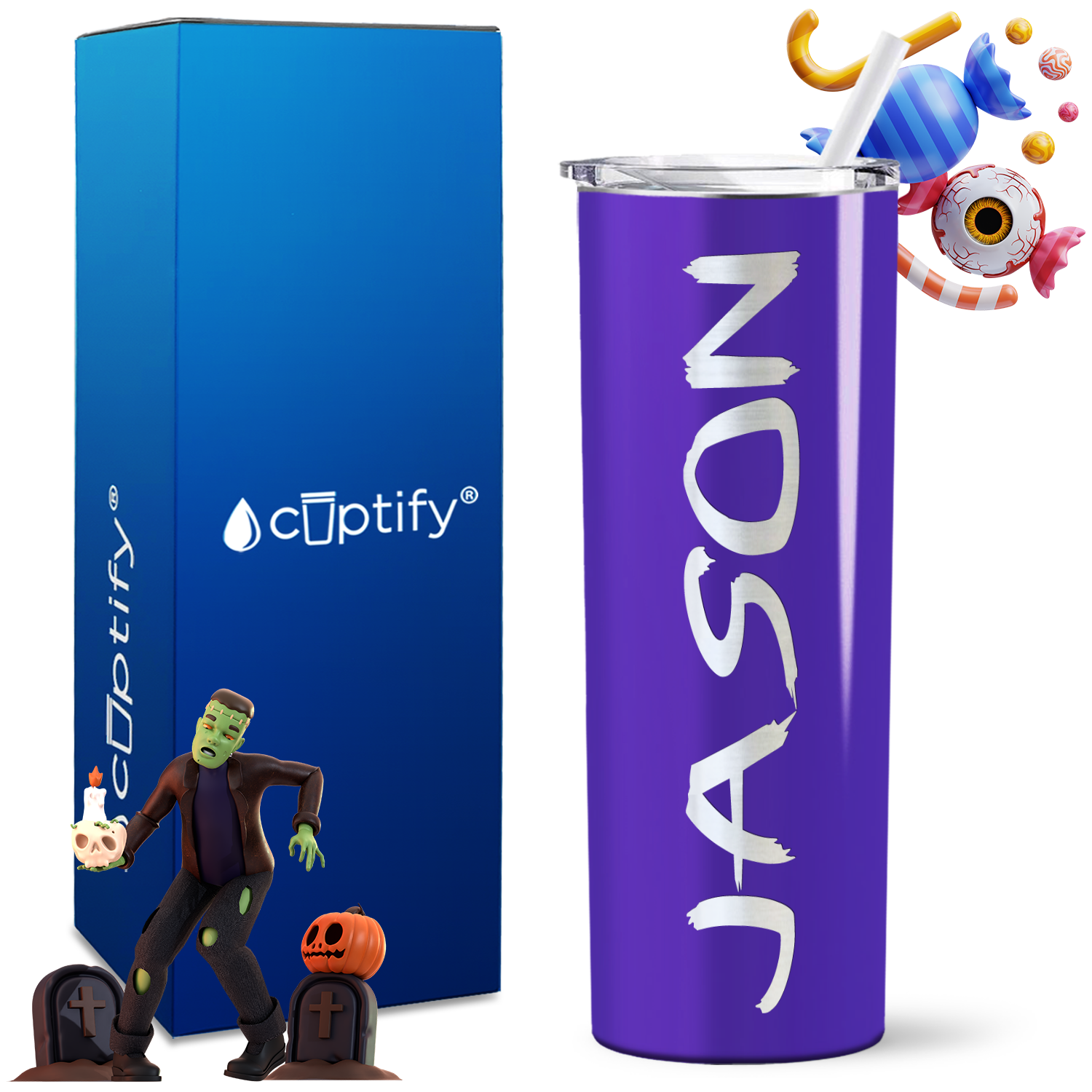 Personalized Scary Style on 20oz Skinny Halloween Tumbler