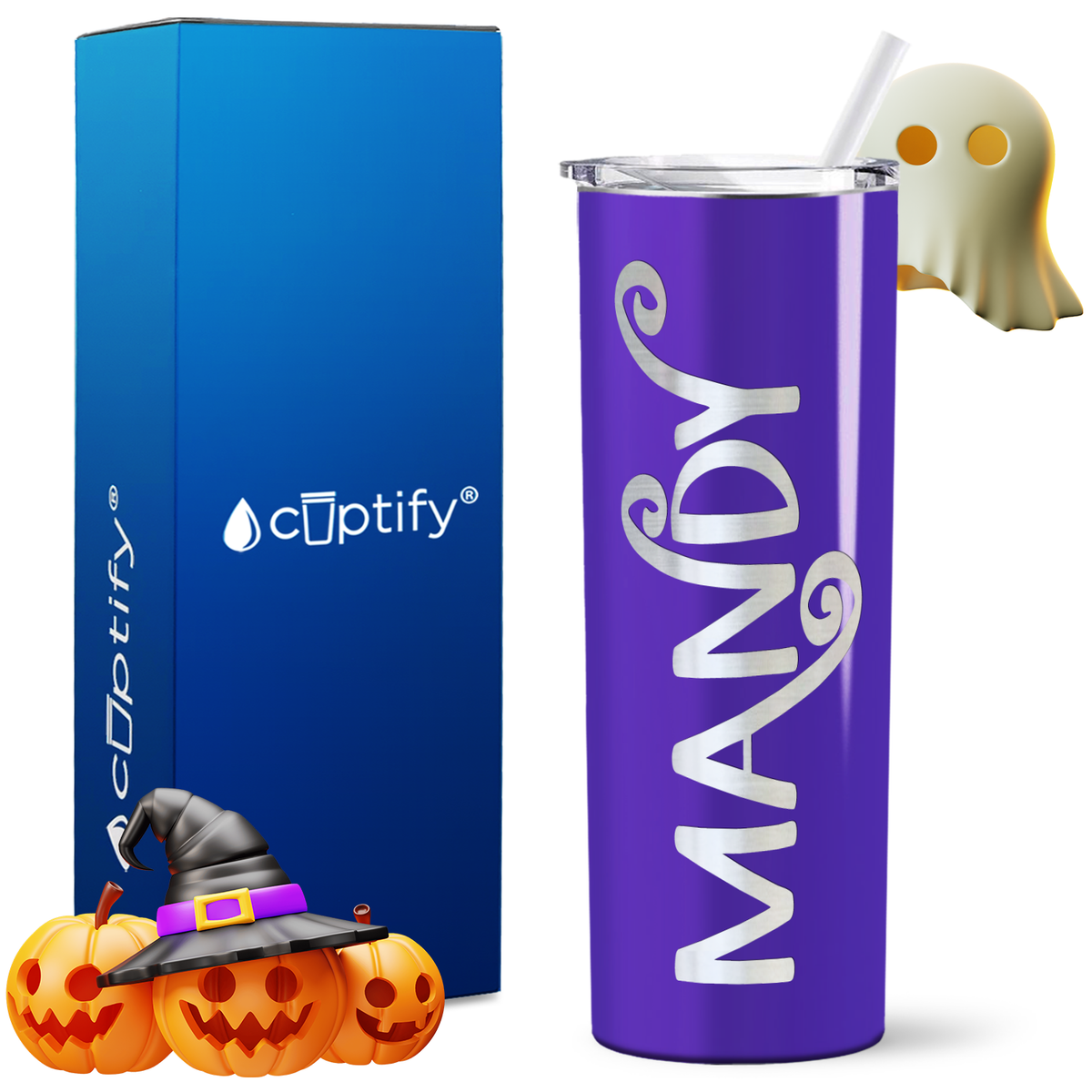 Personalized Curly Spooky Style on 20oz 20oz Skinny - Halloween Tumbler