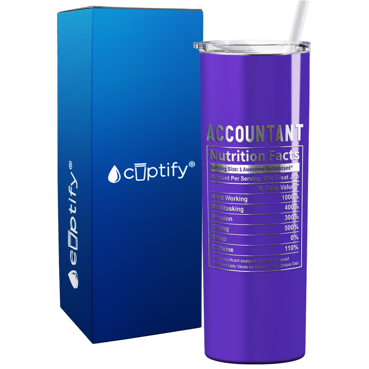 Accountant Nutrition Facts on 20oz Skinny Stainless Steel Tumbler