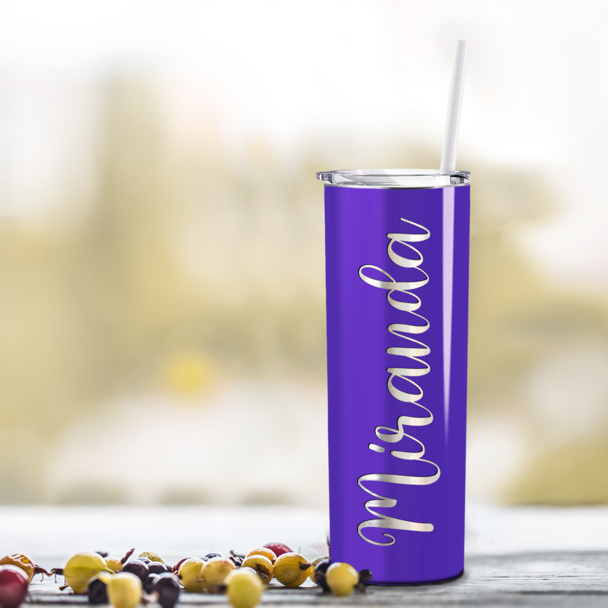 Personalized Purple Gloss Skinny Tumbler