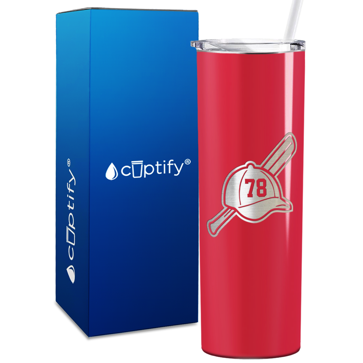 Baseball Bat and Hat with Personalized Number 20oz Skinny Tumbler