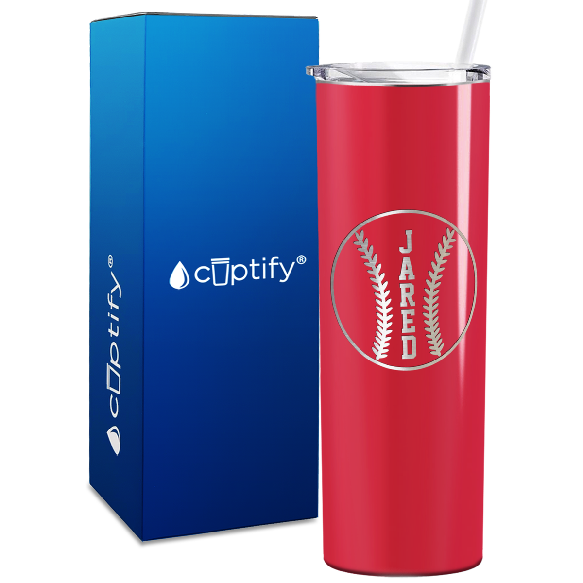 Red Baseball Personalized Design 20oz Skinny Tumbler