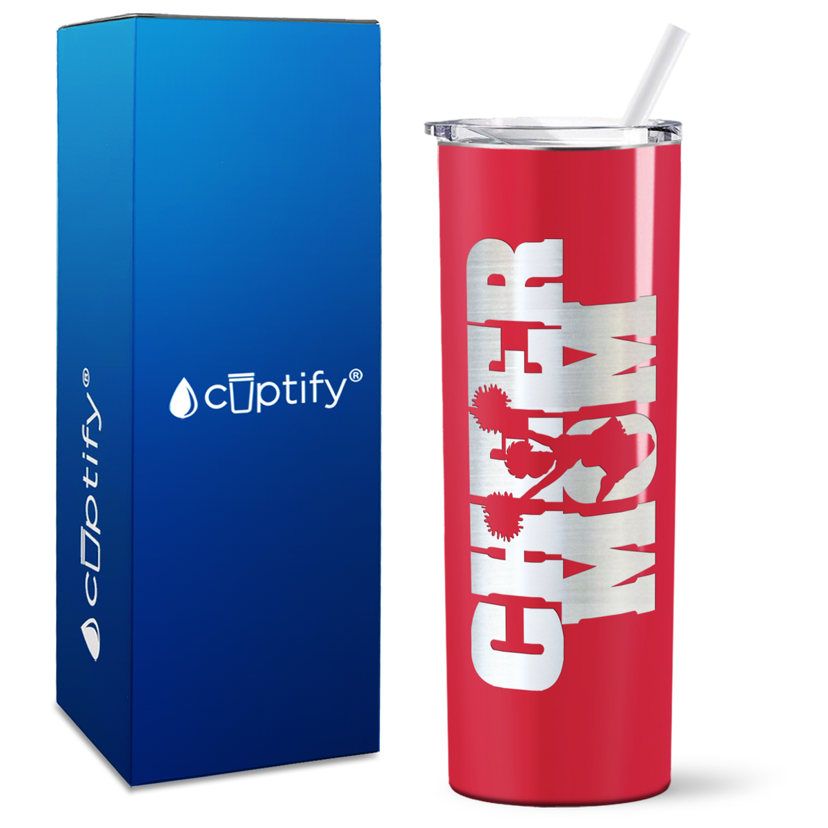 Cheer Mom with Cheerleader Silhouette on 20oz Skinny Tumbler