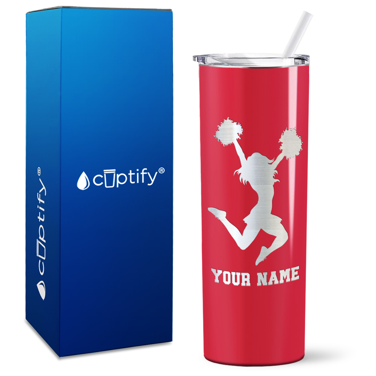 Personalized Cheerleader Silhouette on 20oz Skinny Tumbler