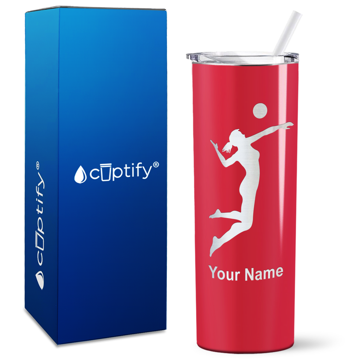 Personalized Volleyball Player Silhouette on 20oz Skinny Tumbler