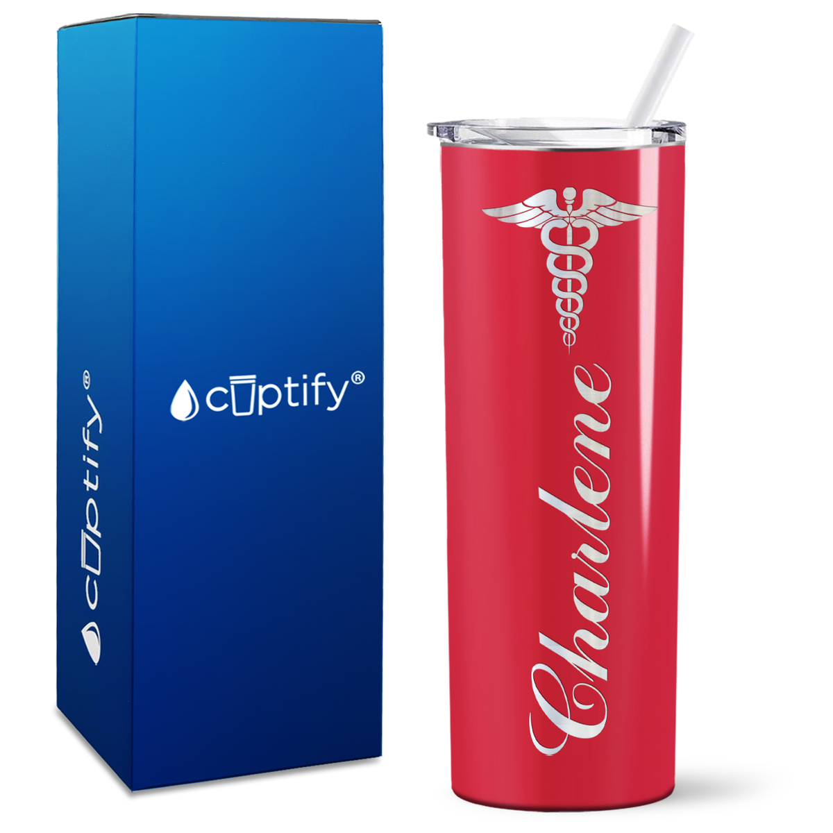 Personalized Caduceus Nurse on Skinny Tumbler
