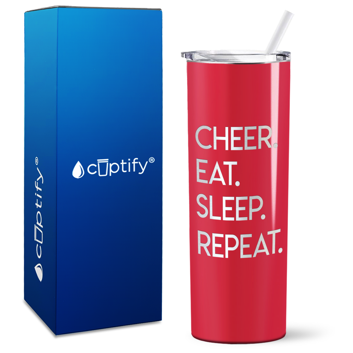 Cheer Eat Sleep Repeat on 20oz Skinny Tumbler