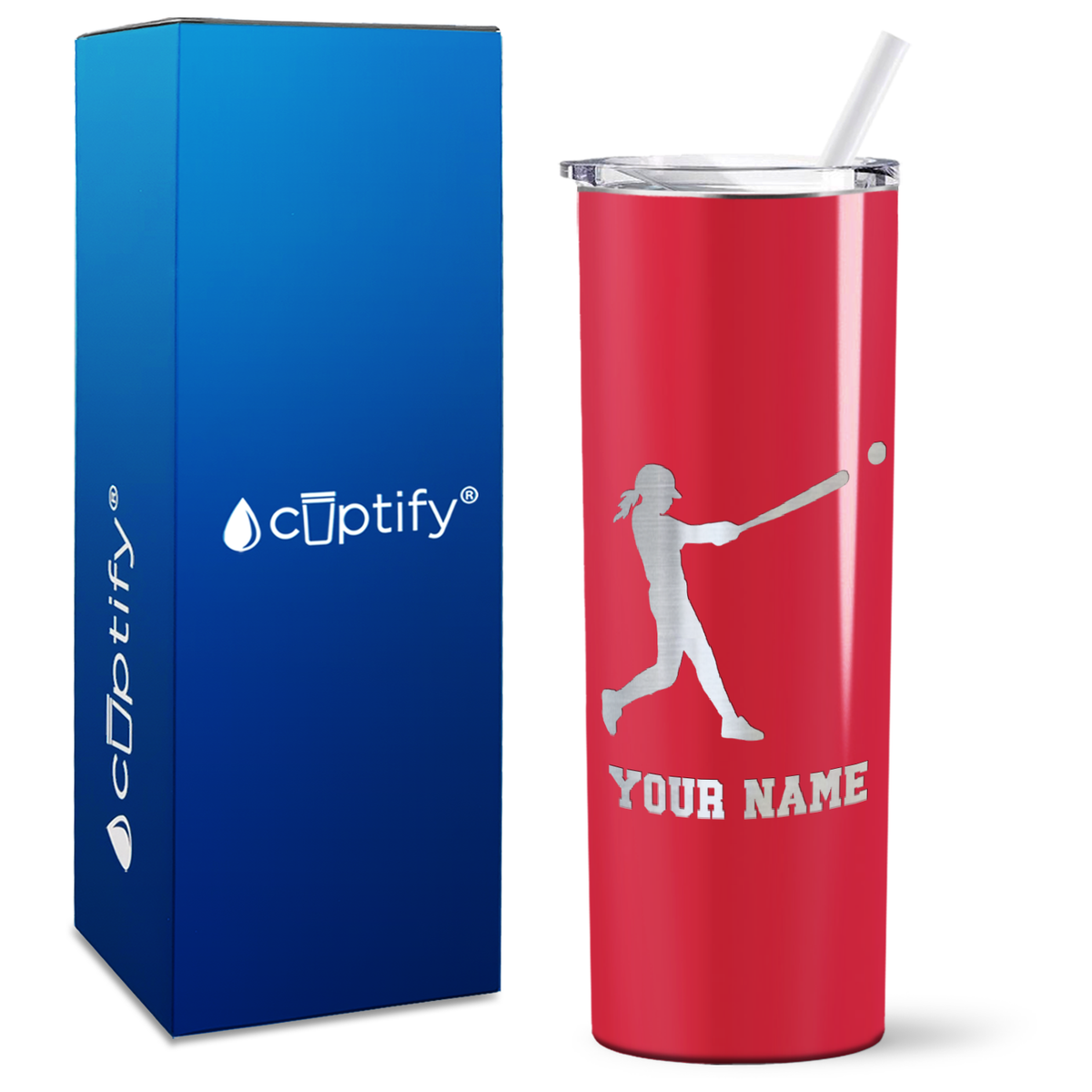 Personalized Softball Girl at Bat on 20oz Skinny Tumbler
