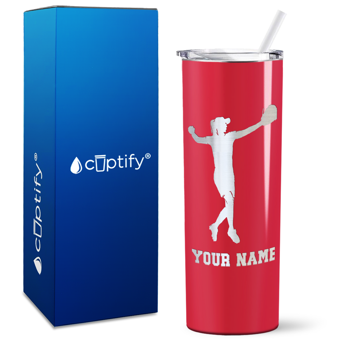 Personalized Softball Player on 20oz Skinny Tumbler