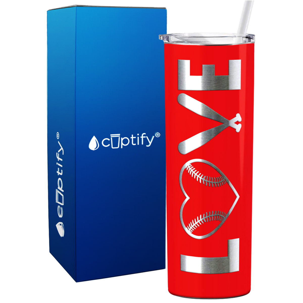 Love Baseball on 20oz Skinny Stainless Steel Tumbler