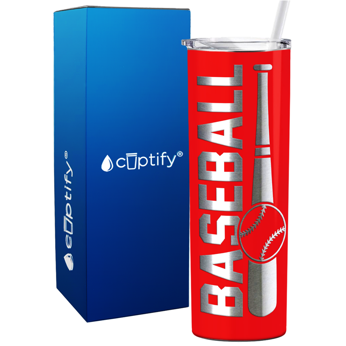 Baseball Bat and Ball on 20oz Skinny Stainless Steel Tumbler
