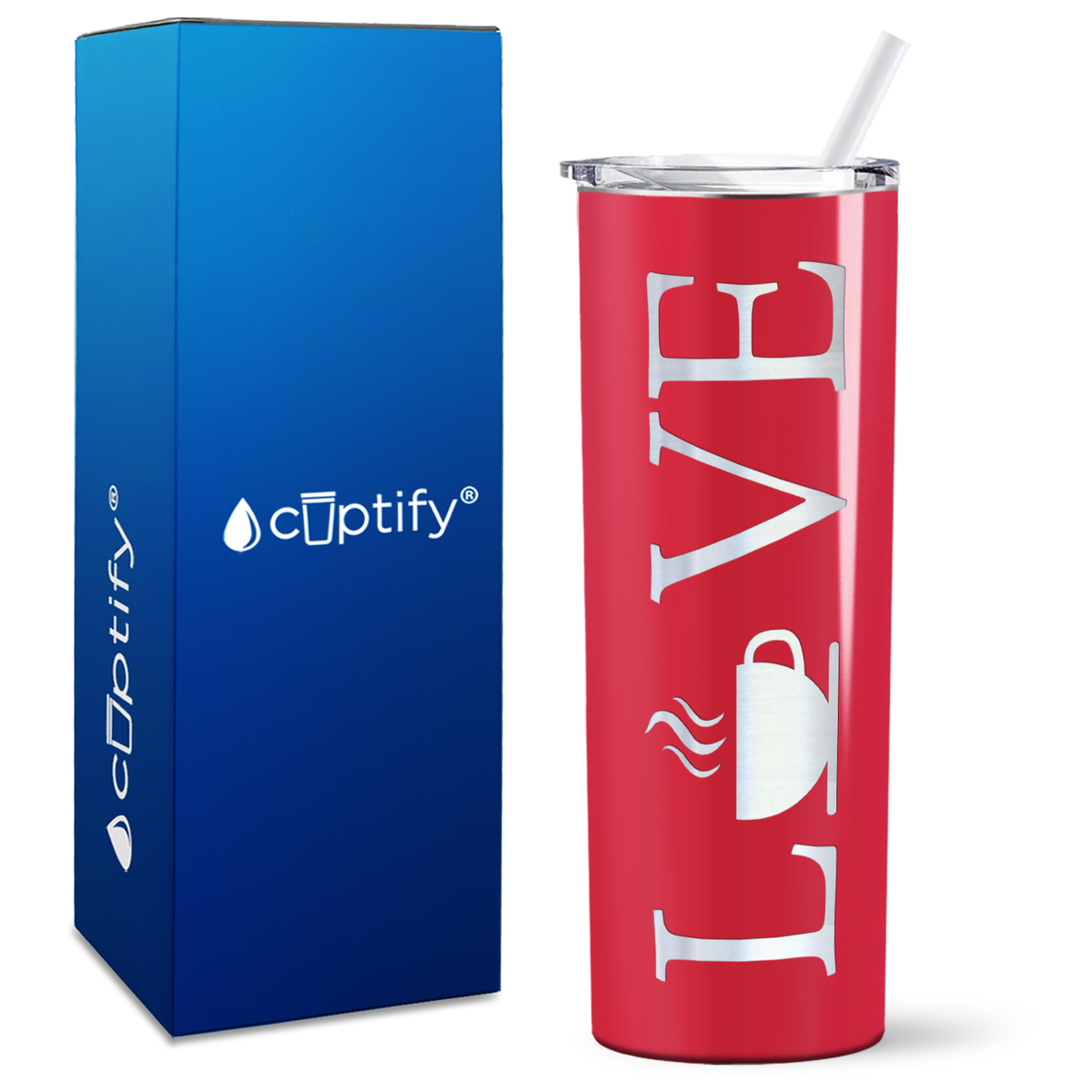 Love with Coffee Design on 20oz Skinny 20oz Tumbler