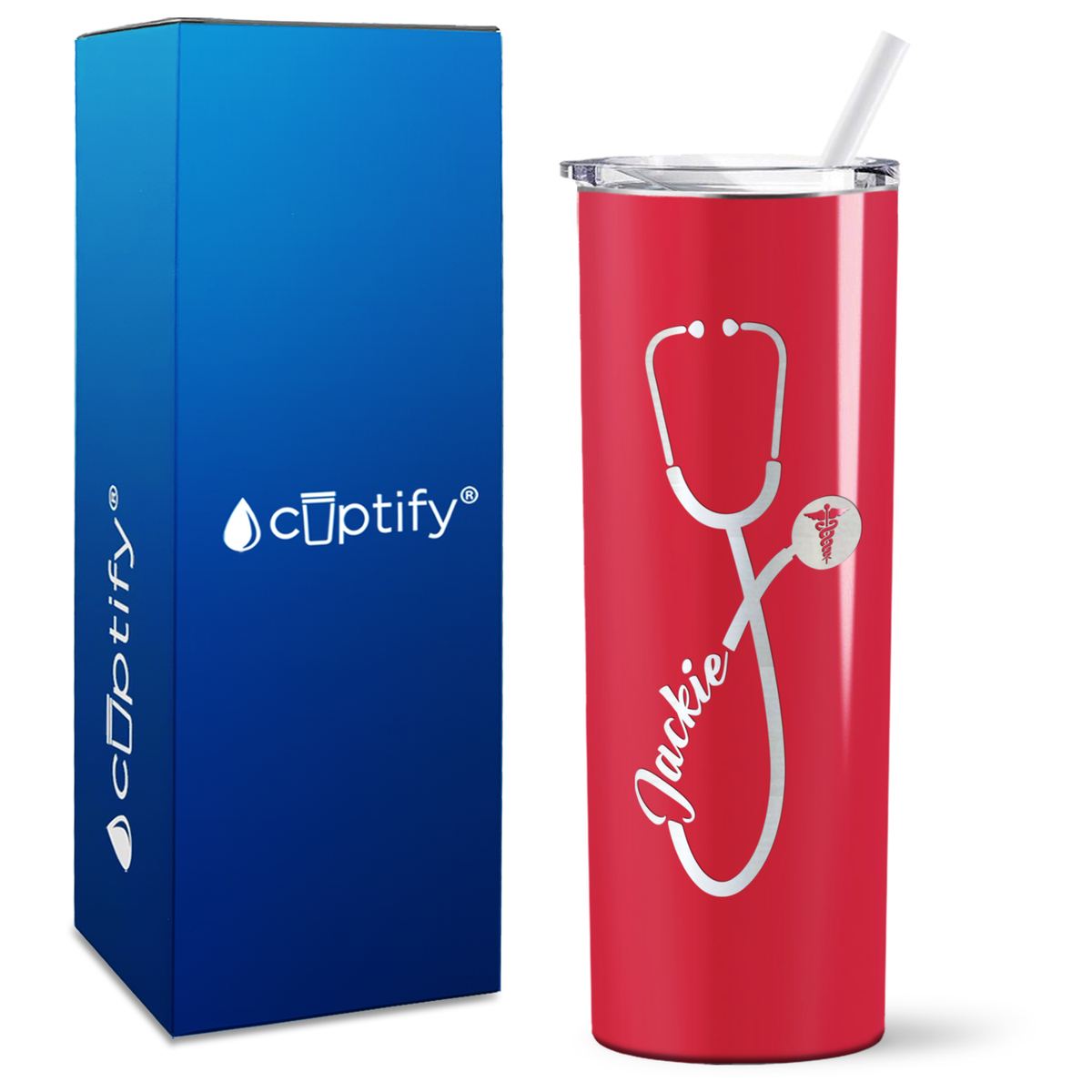 Personalized Stethoscope Cadeceus on 20oz Skinny Tumbler
