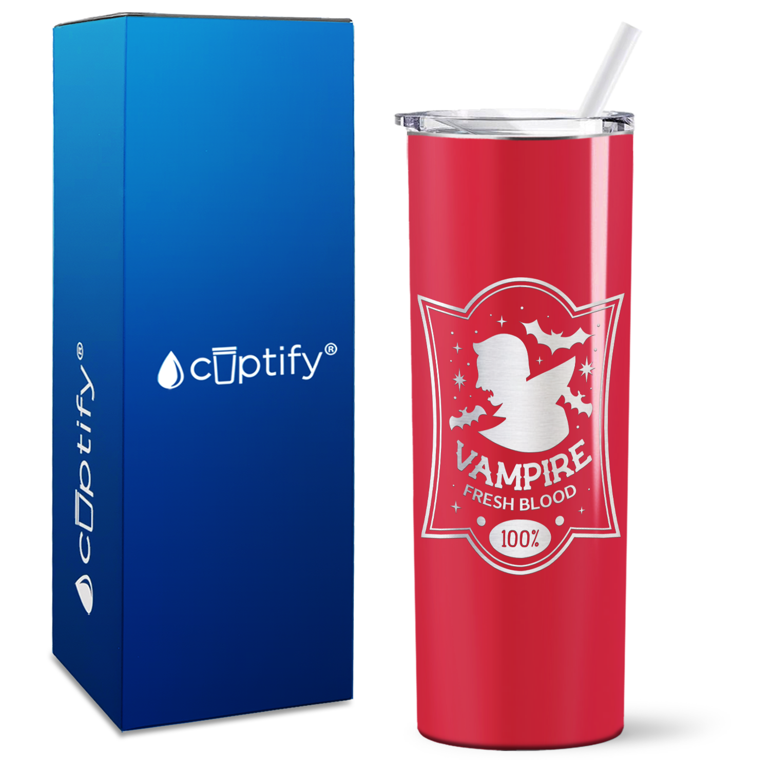 Vampire Fresh Blood on Red 20oz Halloween Skinny Tumbler