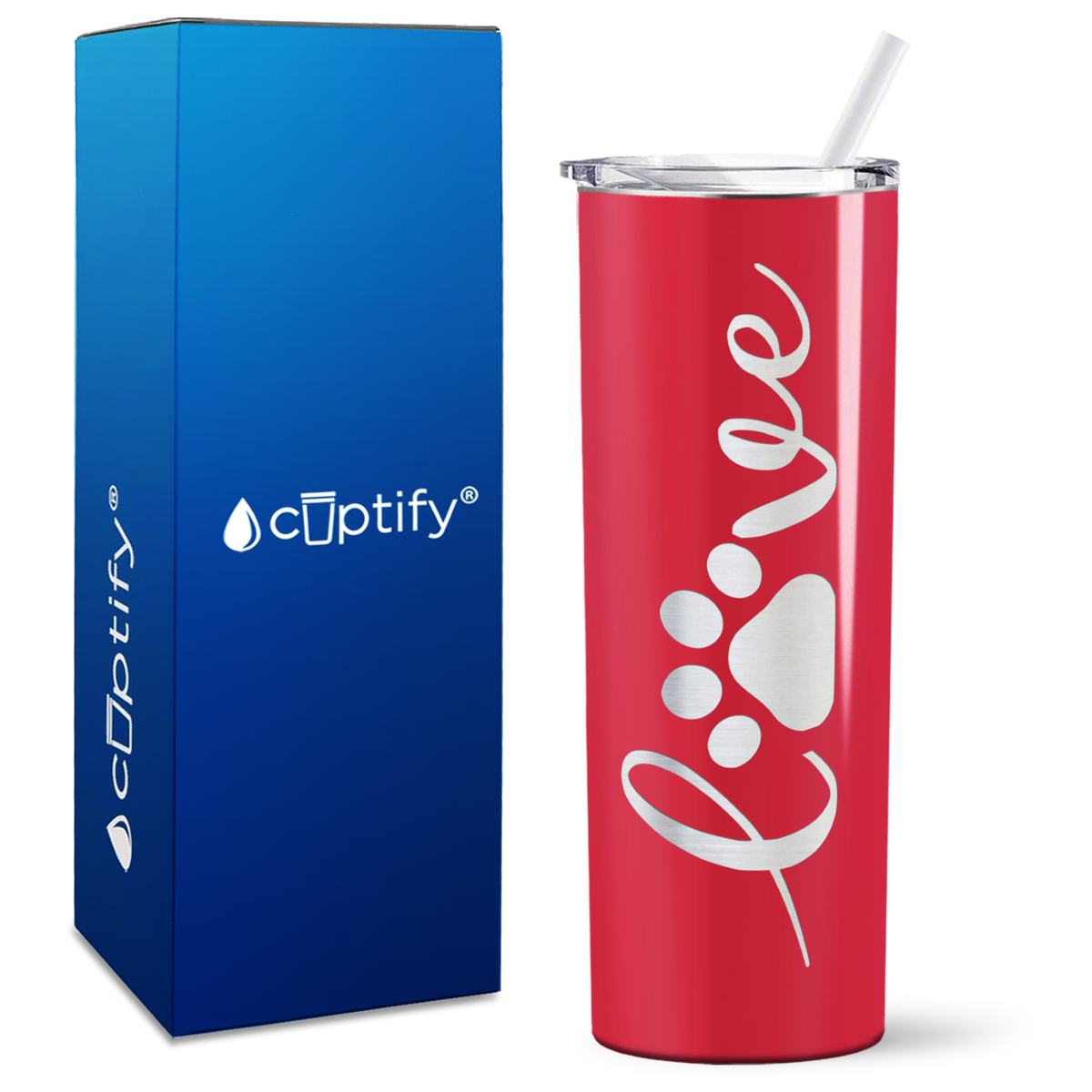 Curly Love Dog Paw on 20oz Skinny Tumbler