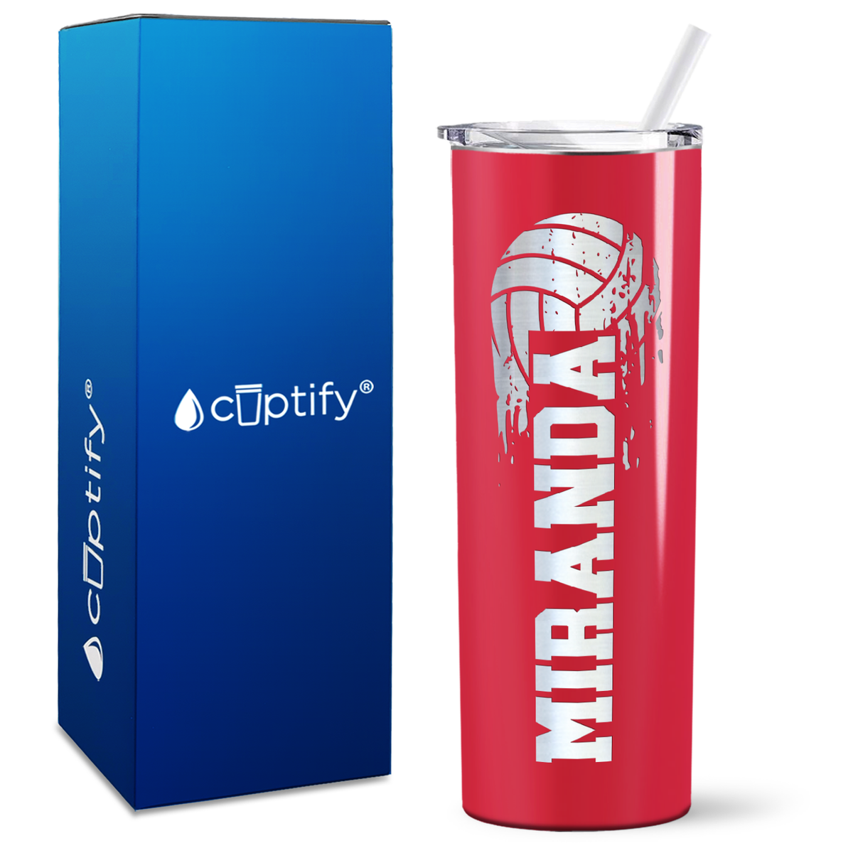 Personalized Flying Volleyball on 20oz Skinny Tumbler