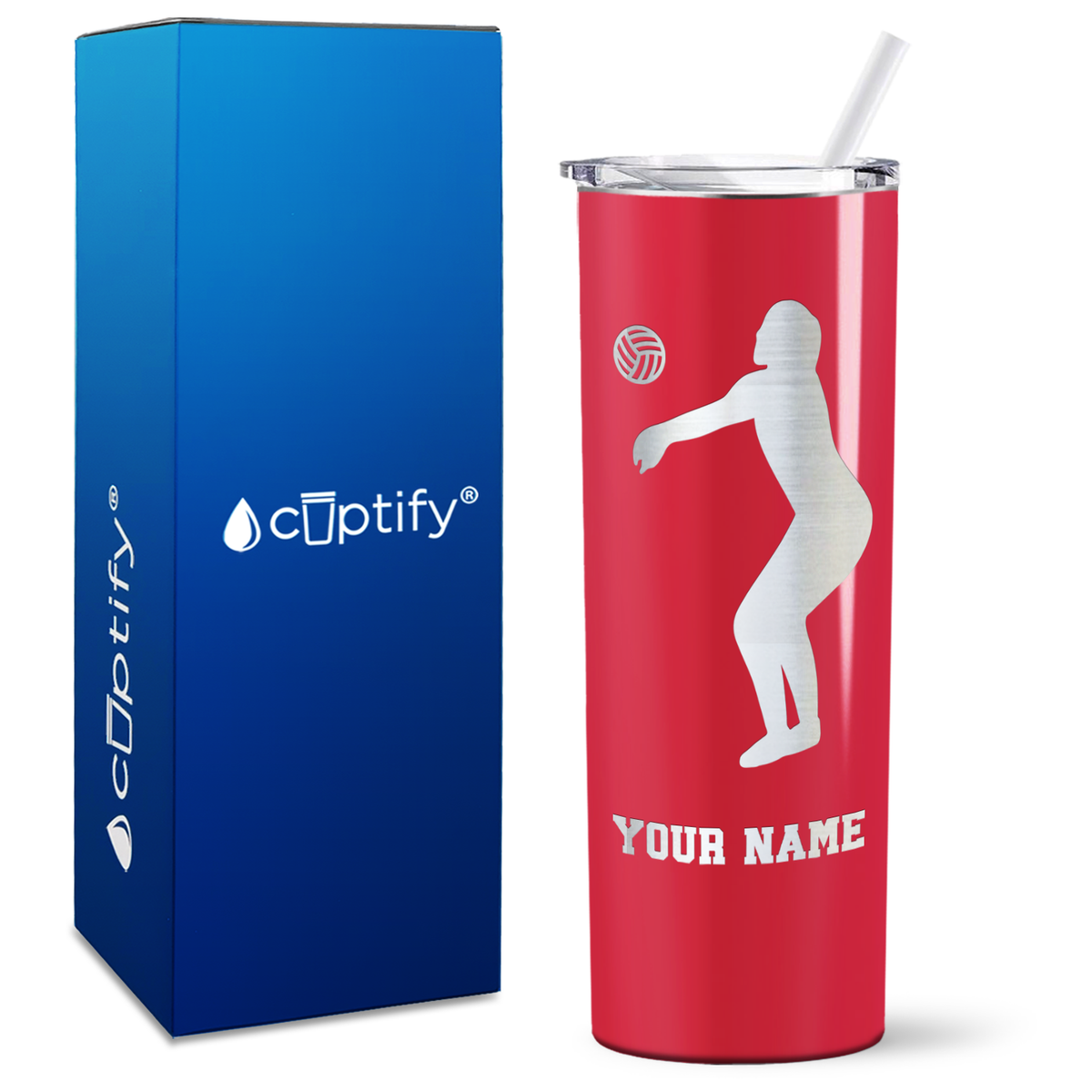 Personalized Volleyball Silhouette on 20oz Skinny Tumbler