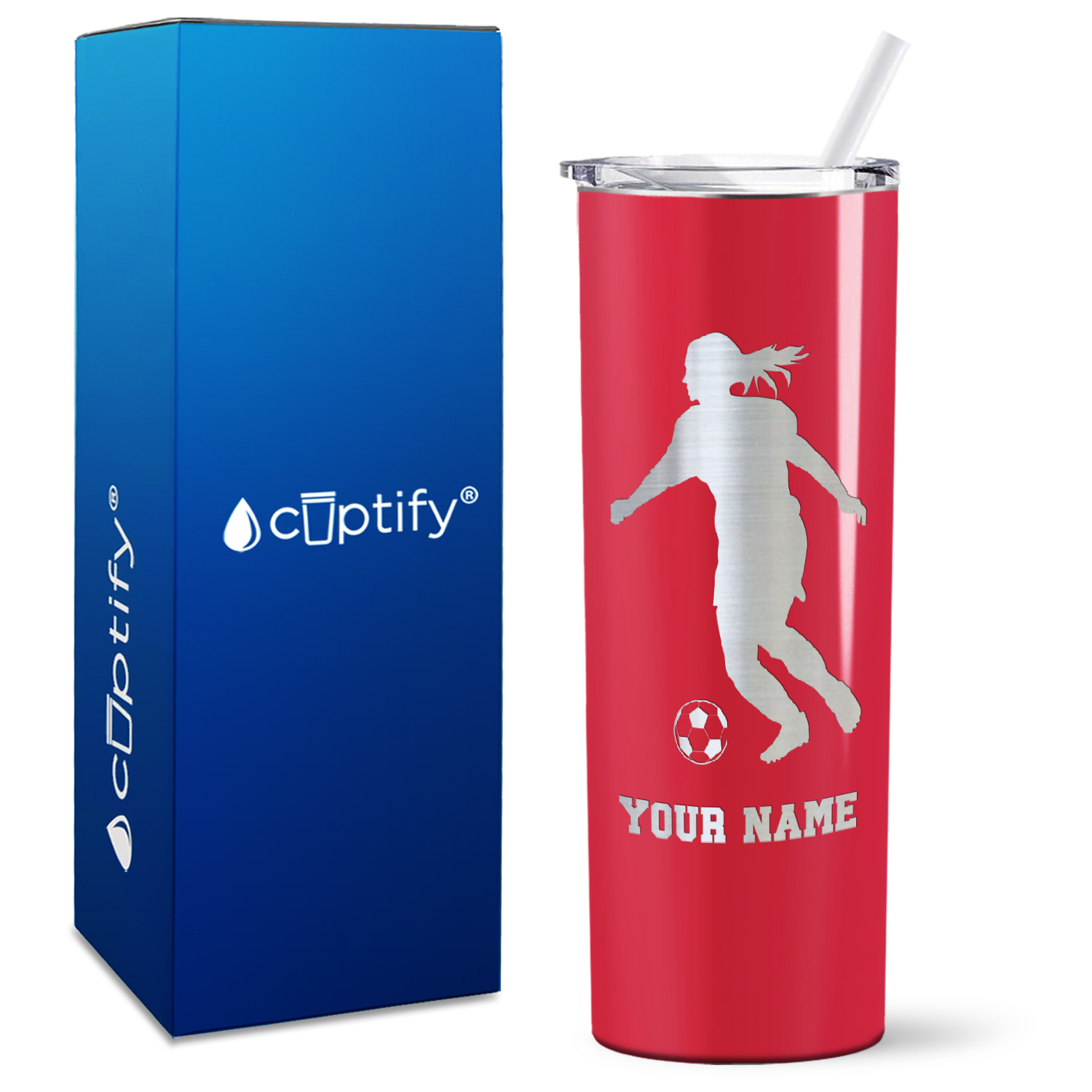 Personalized Soccer Player Female Silhouette on 20oz Skinny Tumbler