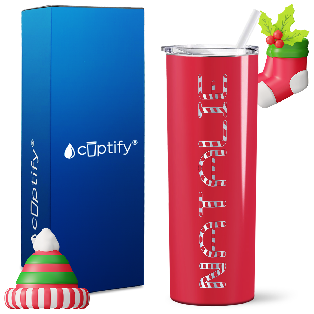 Personalized Candy Cane Style on 20oz Skinny Christmas Tumbler