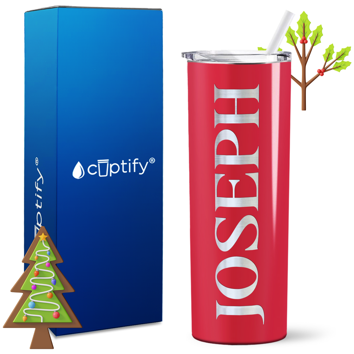 Personalized Merry Style on 20oz Skinny Christmas Tumbler