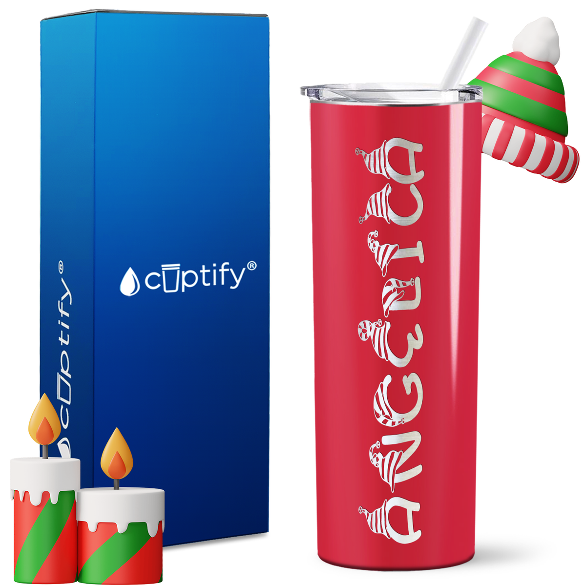 Personalized Elfen Style on 20oz Skinny Christmas Tumbler