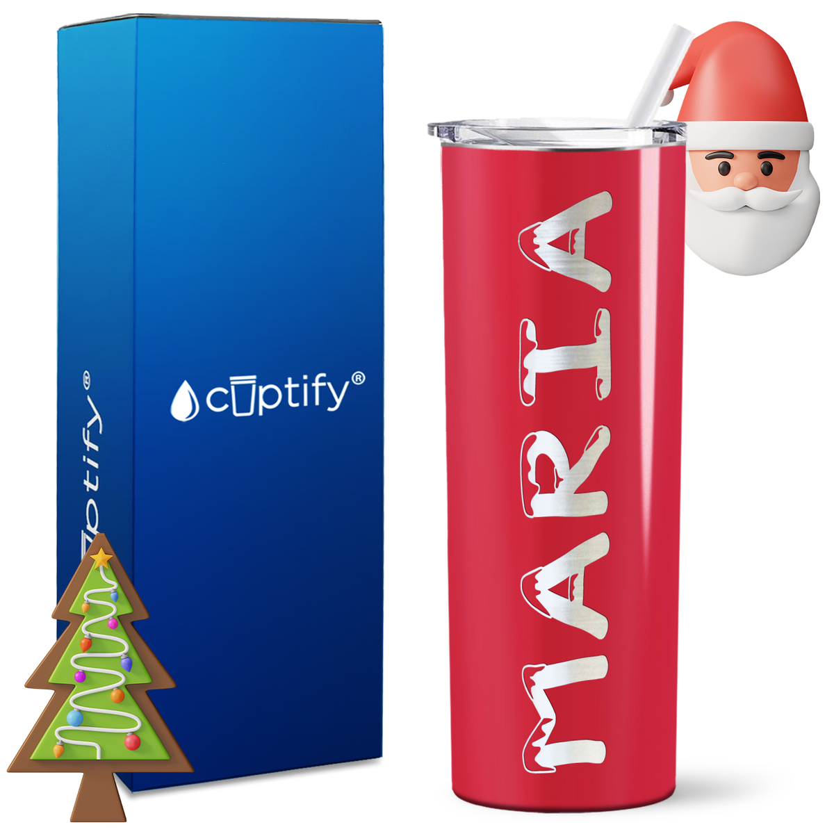 Personalized Snowy Style on 20oz Skinny Christmas Tumbler