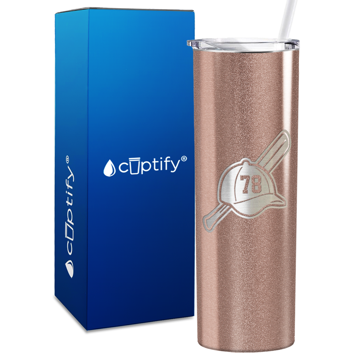 Baseball Bat and Hat with Personalized Number 20oz Skinny Tumbler