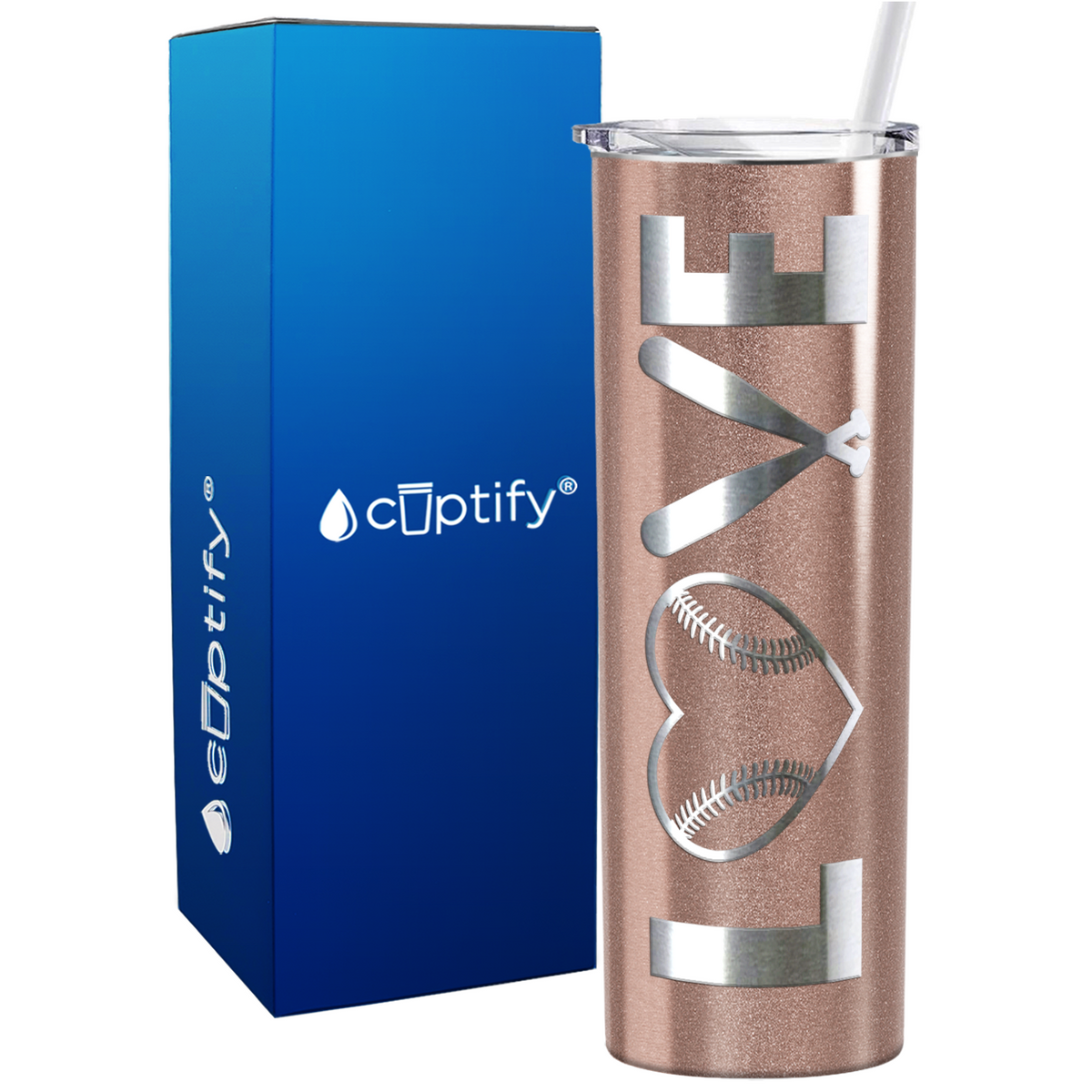 Love Baseball on 20oz Skinny Stainless Steel Tumbler