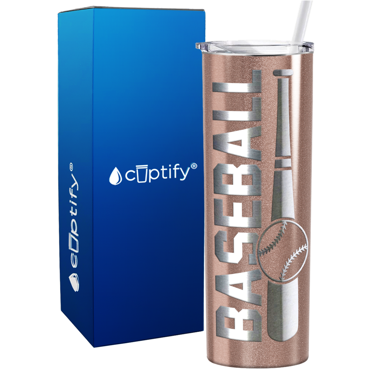 Baseball Bat and Ball on 20oz Skinny Stainless Steel Tumbler