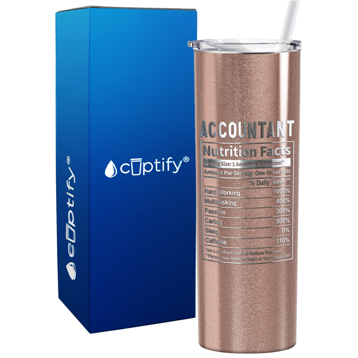 Accountant Nutrition Facts on 20oz Skinny Stainless Steel Tumbler