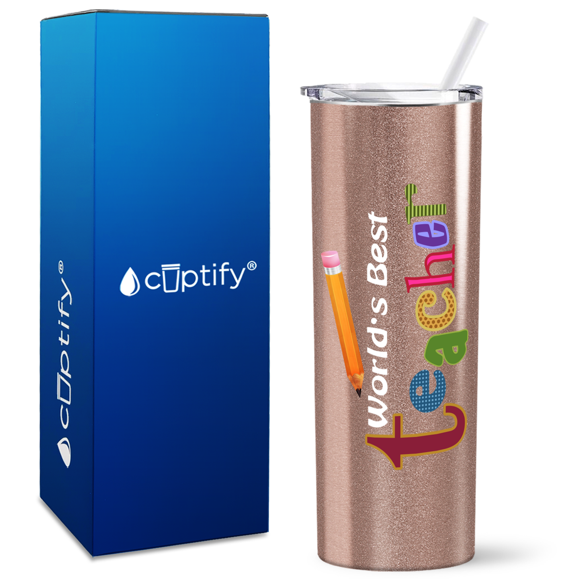 World's Best Teacher with Pencil on 20oz Skinny Tumbler