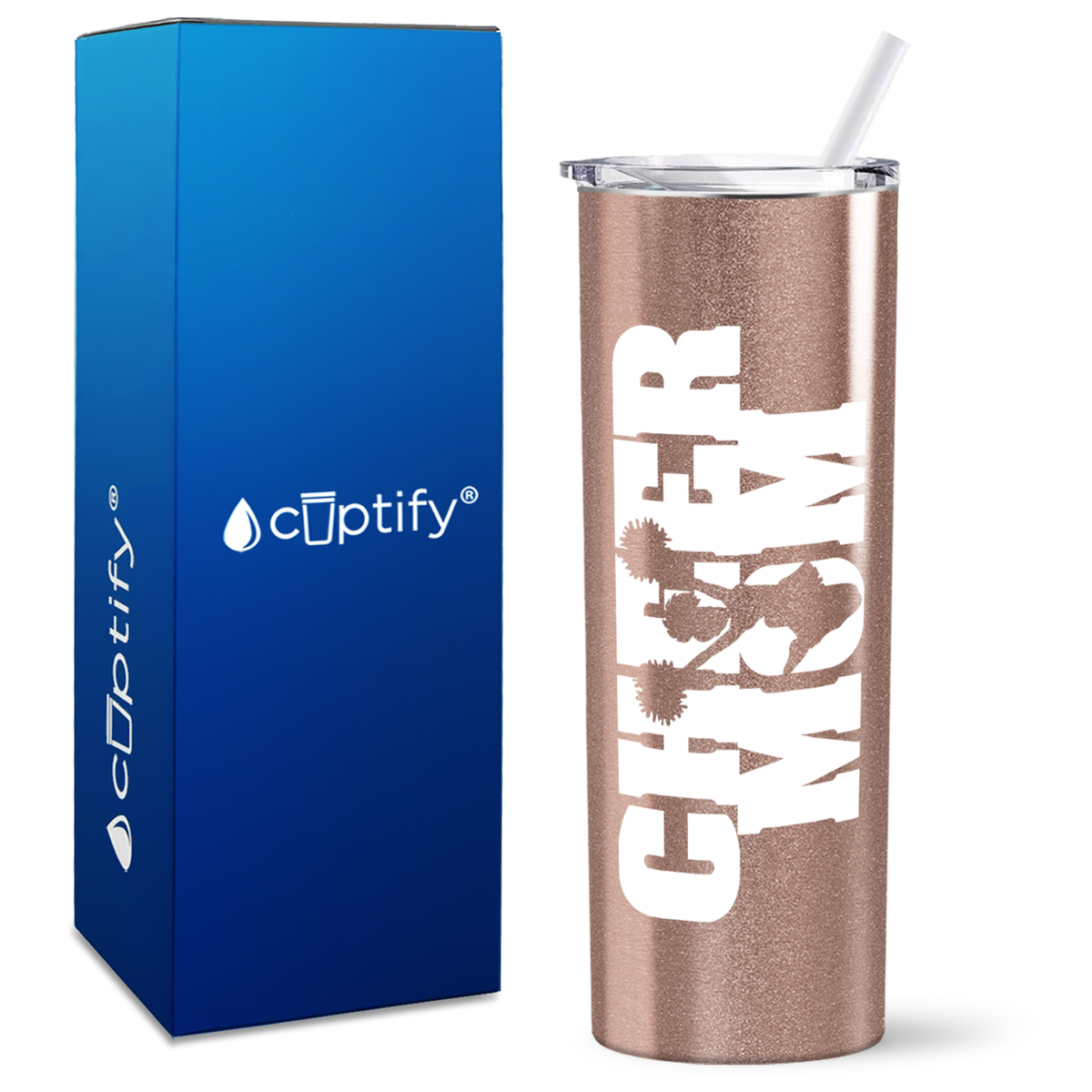 Cheer Mom with Cheerleader Silhouette on 20oz Skinny Tumbler