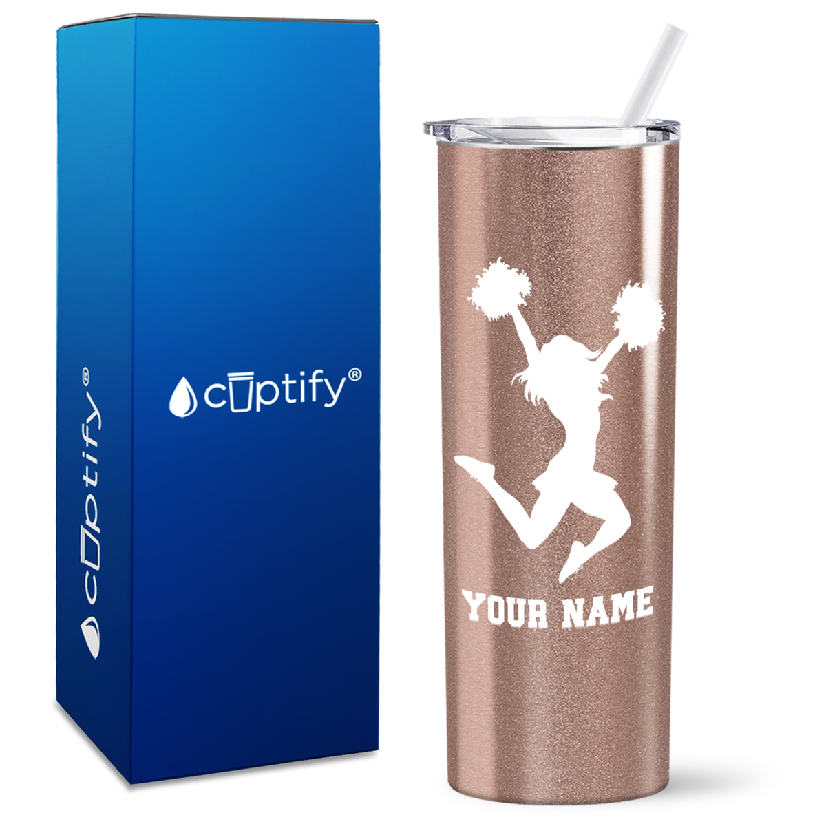 Personalized Cheerleader Silhouette on 20oz Skinny Tumbler