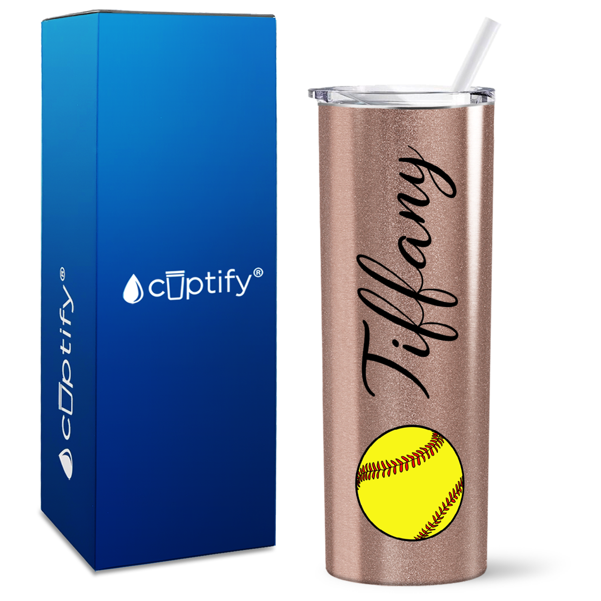 Personalized Softball on 20oz Skinny Tumbler