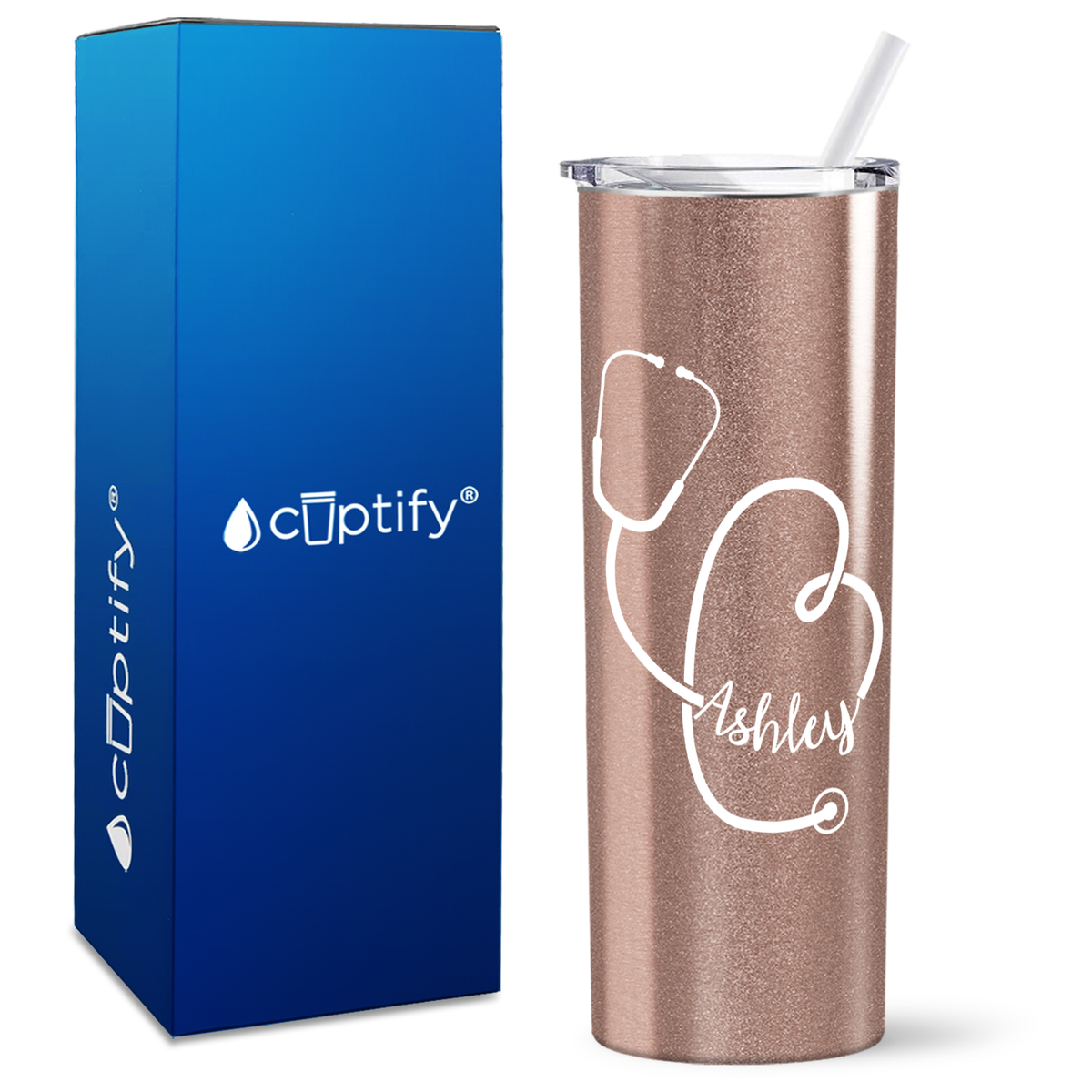 Personalized Stethoscope Curly on 20oz Skinny Tumbler