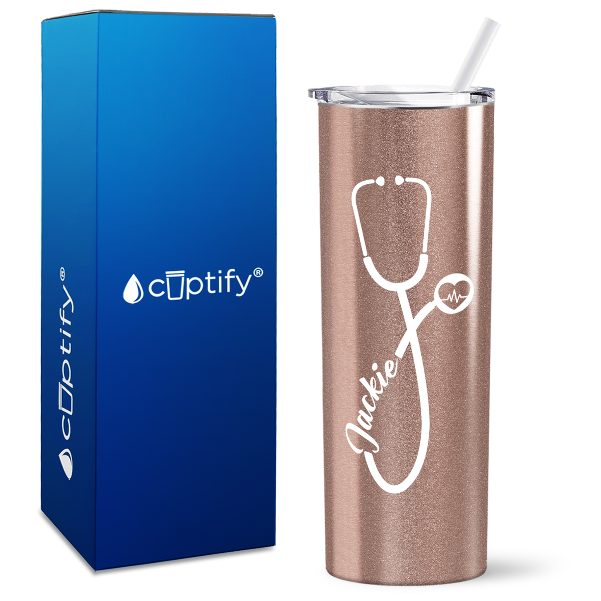 Personalized Stethoscope Heart Beat on 20oz Skinny Tumbler