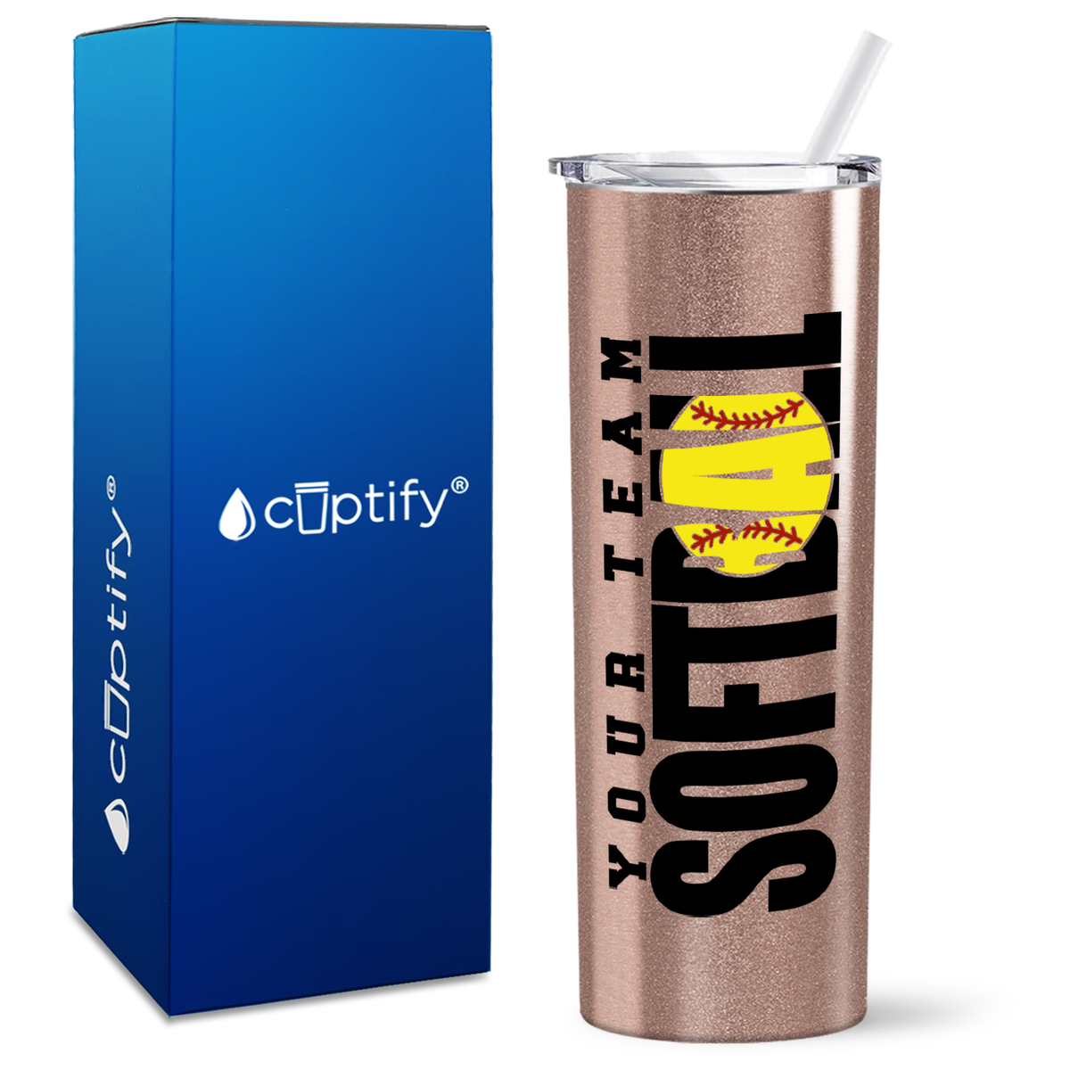 Personalized Team Softball on 20oz Skinny Tumbler