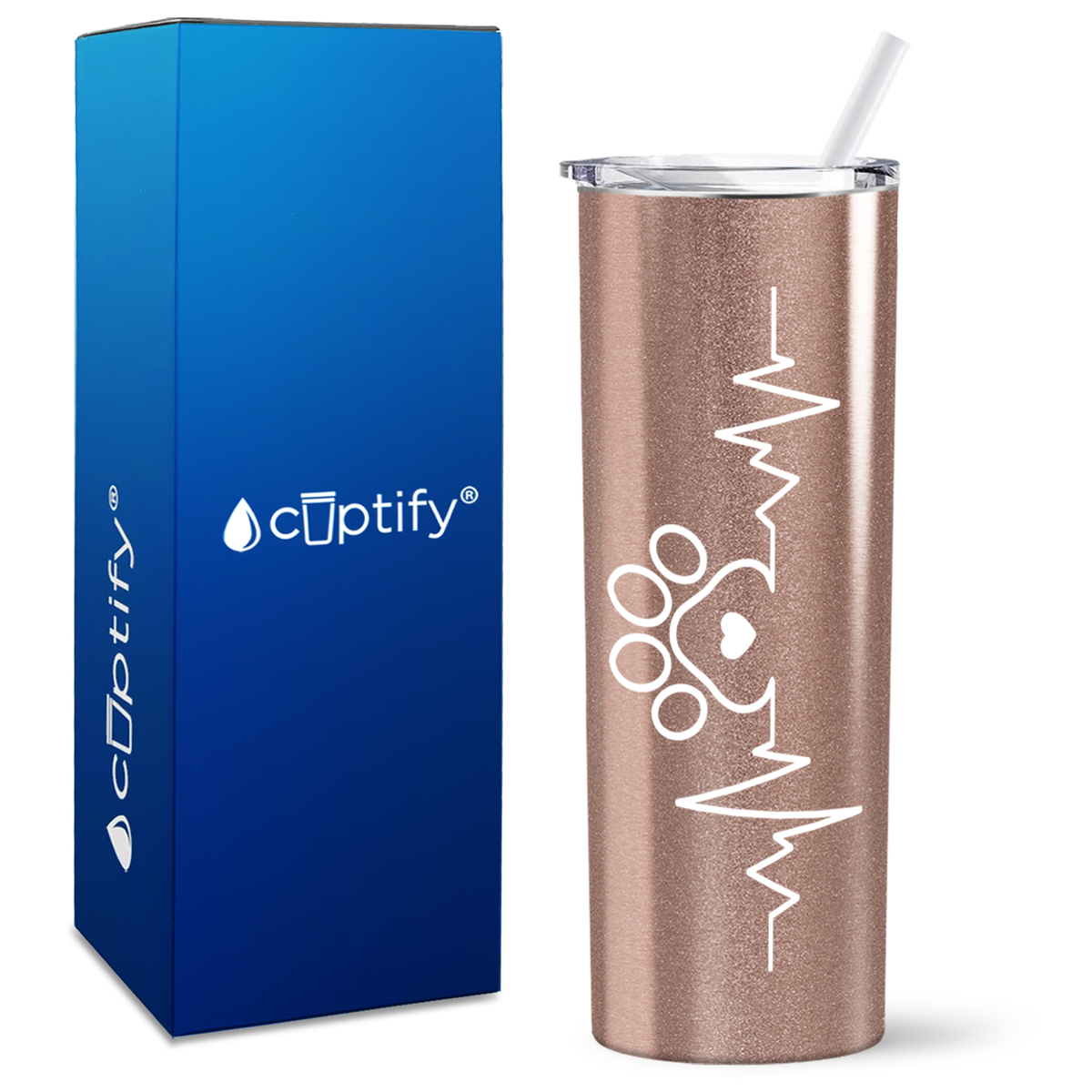 Dog Paw Heartbeat on 20oz Skinny Tumbler
