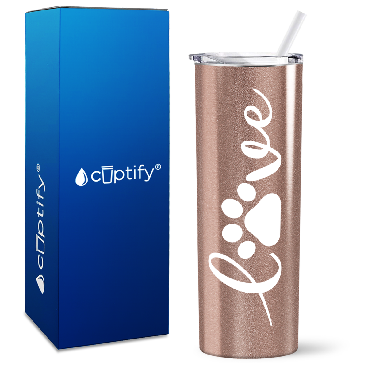 Curly Love Dog Paw on 20oz Skinny Tumbler