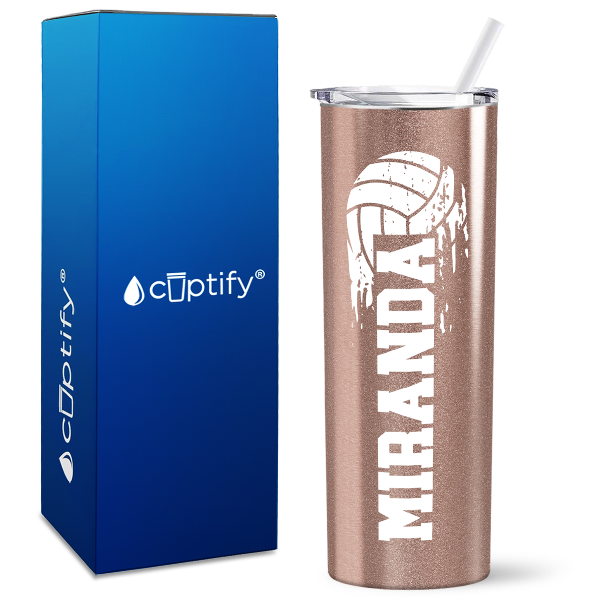 Personalized Flying Volleyball on 20oz Skinny Tumbler