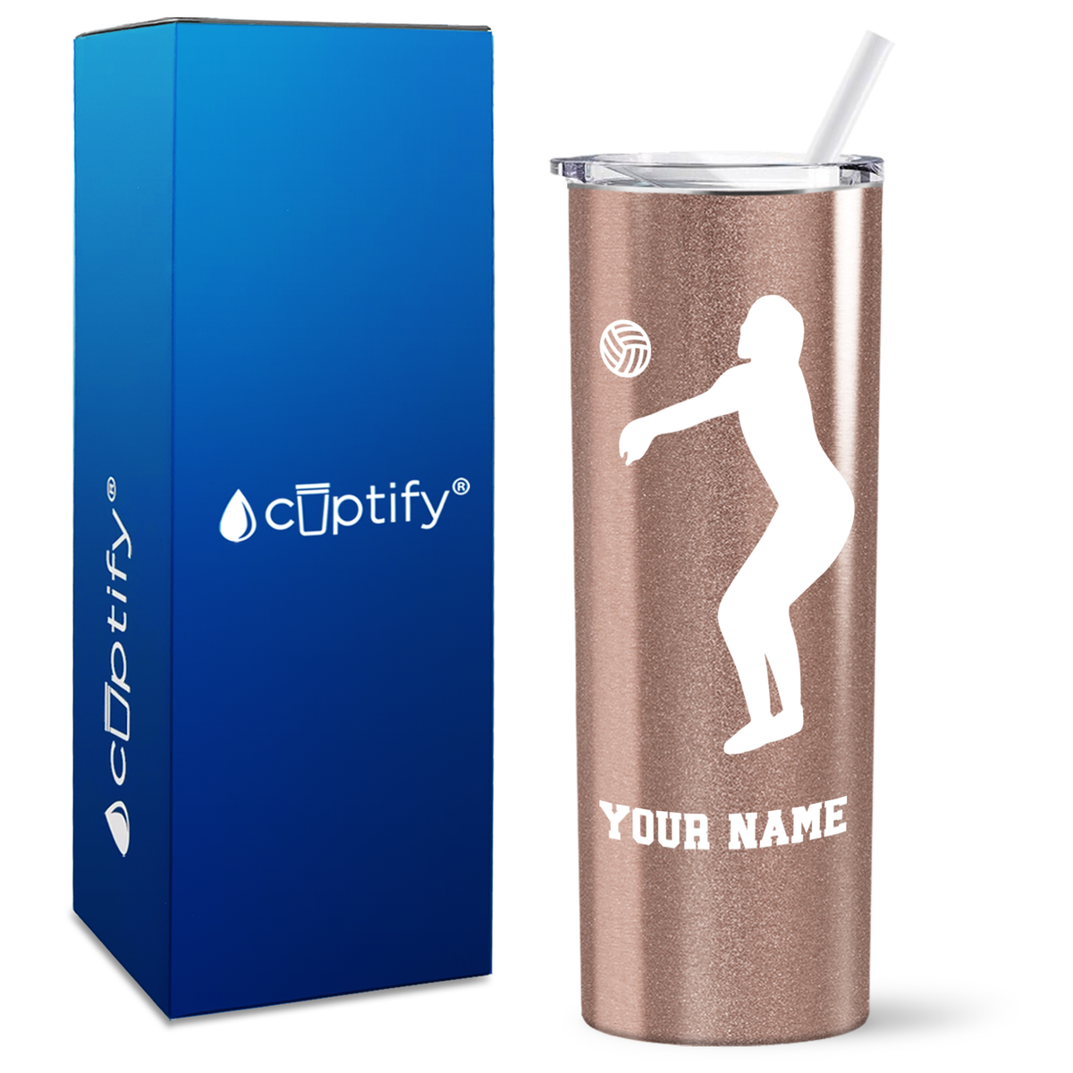 Personalized Volleyball Silhouette on 20oz Skinny Tumbler