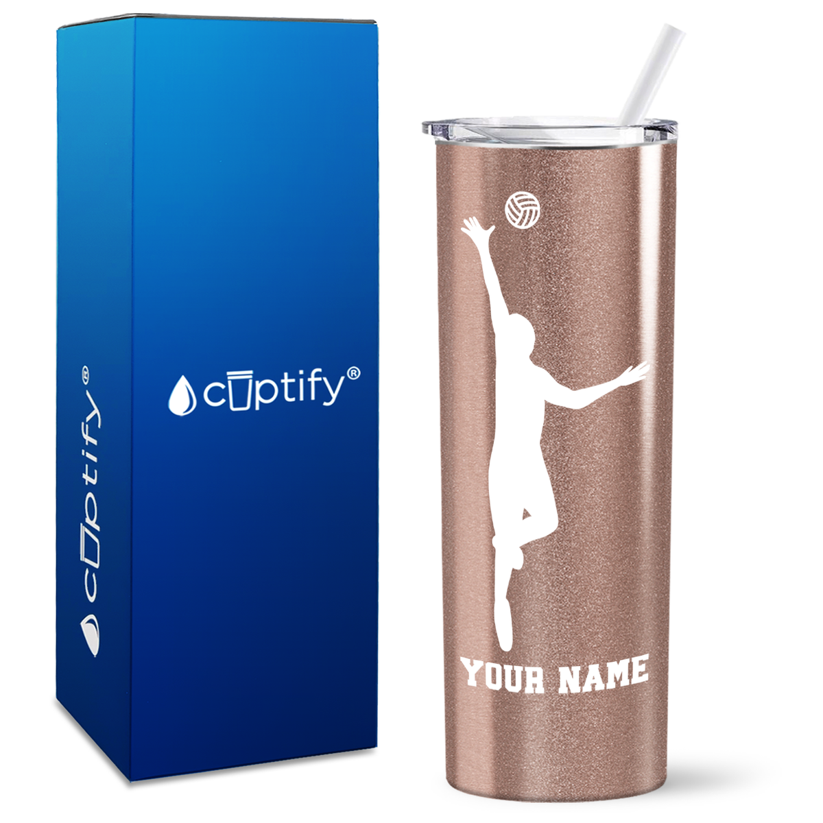 Personalized Volleyball Silhouette Spike on 20oz Skinny Tumbler