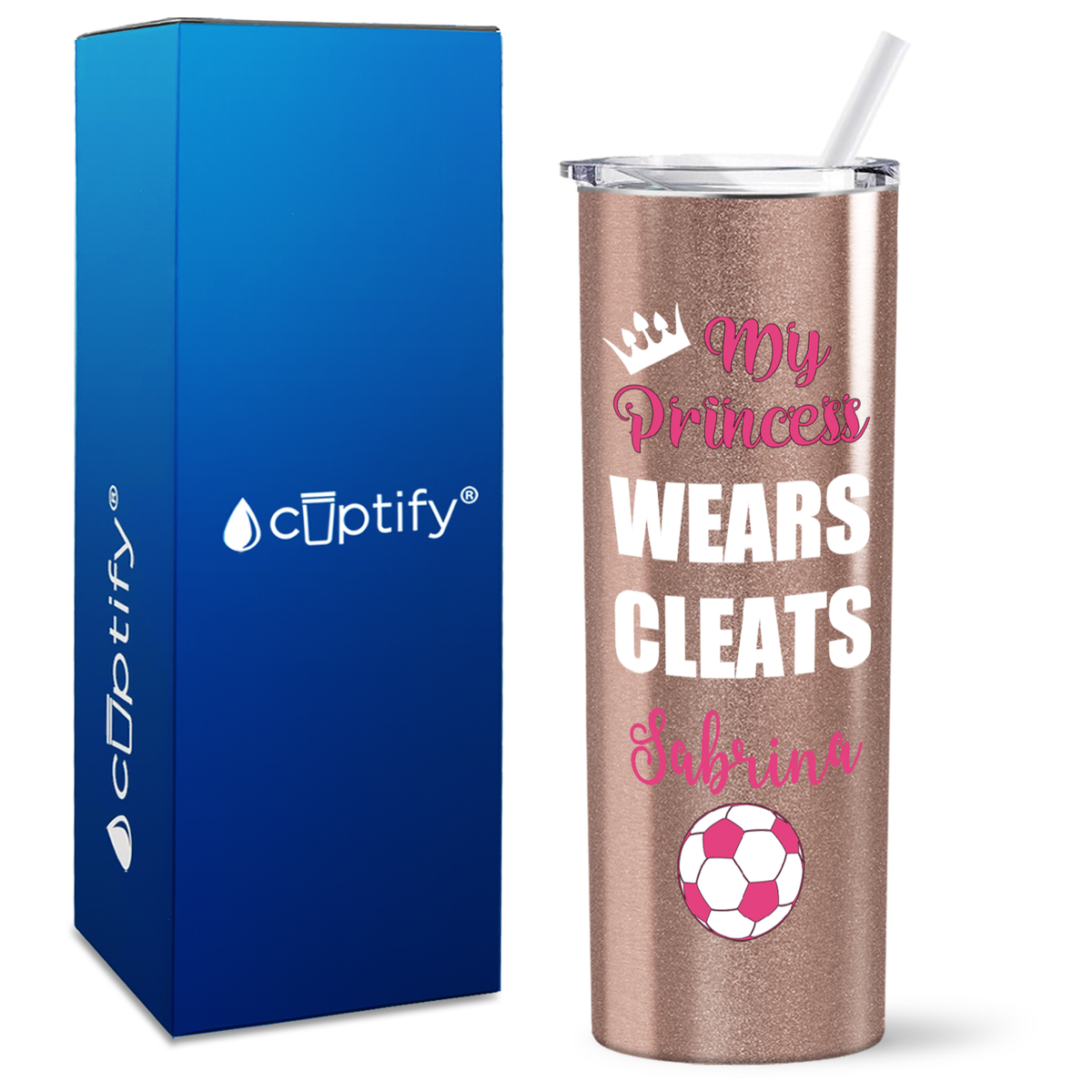 Personalized My Princess Wears Cleats on 20oz Skinny Tumbler