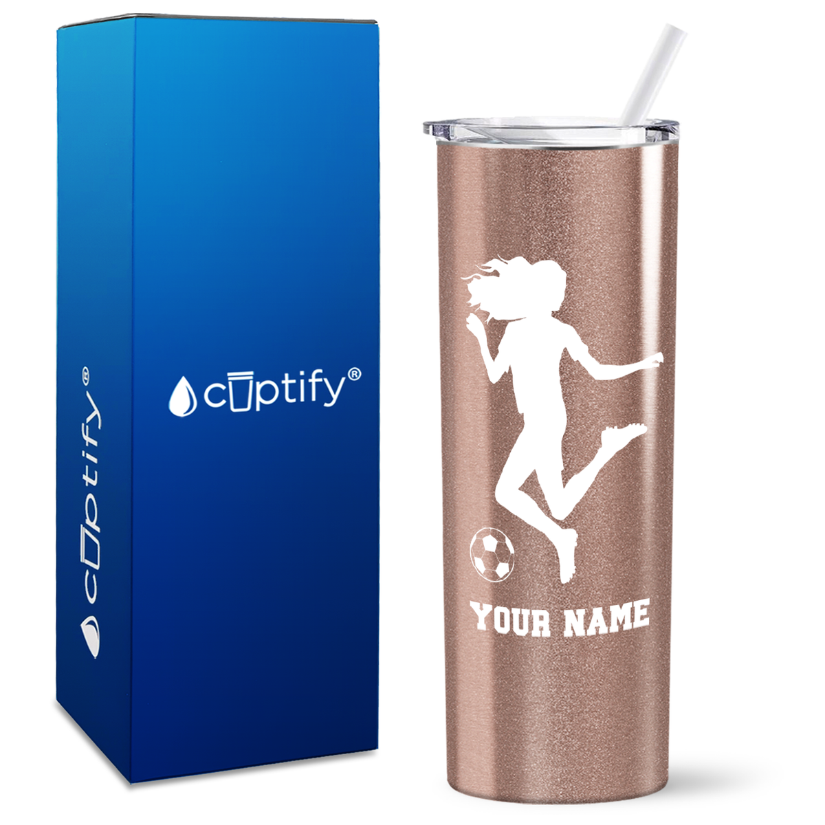 Personalized Soccer Player Female Kick on 20oz Skinny Tumbler